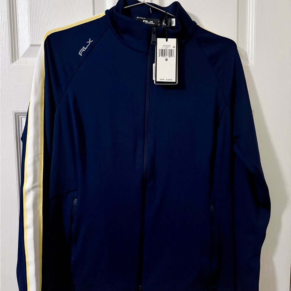 RLX Ralph Lauren Navy Windbreaker with White and Yellow Accents